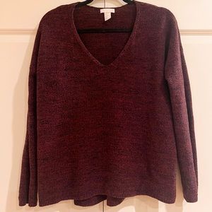 H&M CONSCIOUS - MAROON MULTICOLORED V-NECK PULLOVER SWEATER